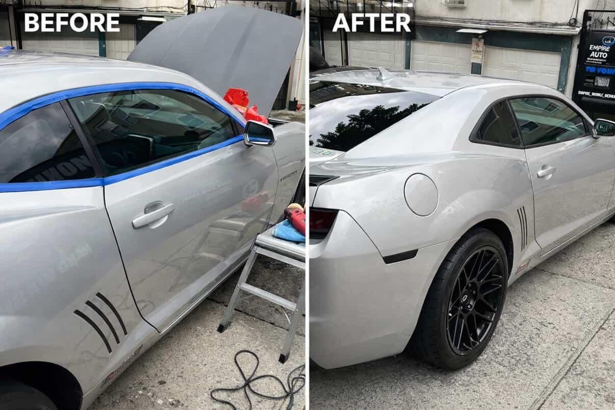 Car detailing before and after comparison