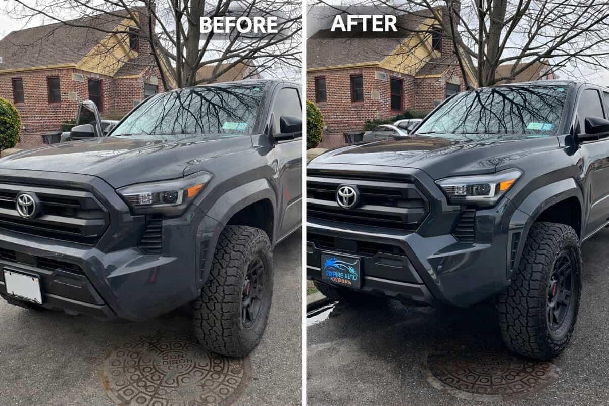 Car detailing before and after comparison
